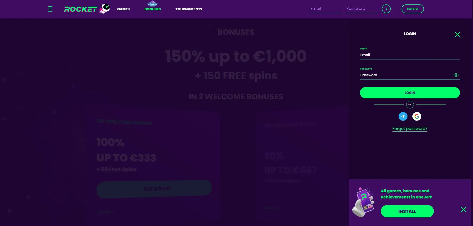 Casino Rocket mobile betting options and game categories